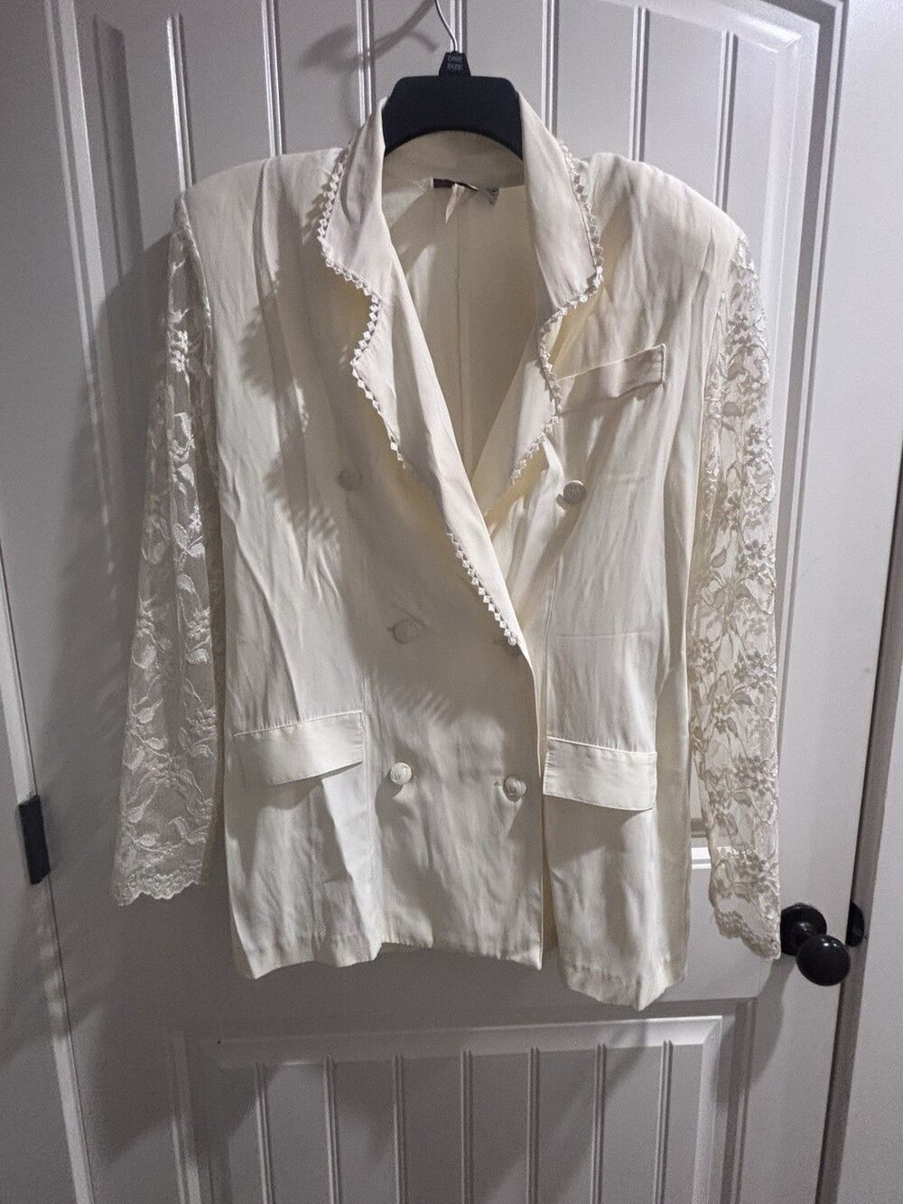 Vintage Capezio Blazer Cream Lace Sleeves 3 Double Buttons (6) Womens Sz Large